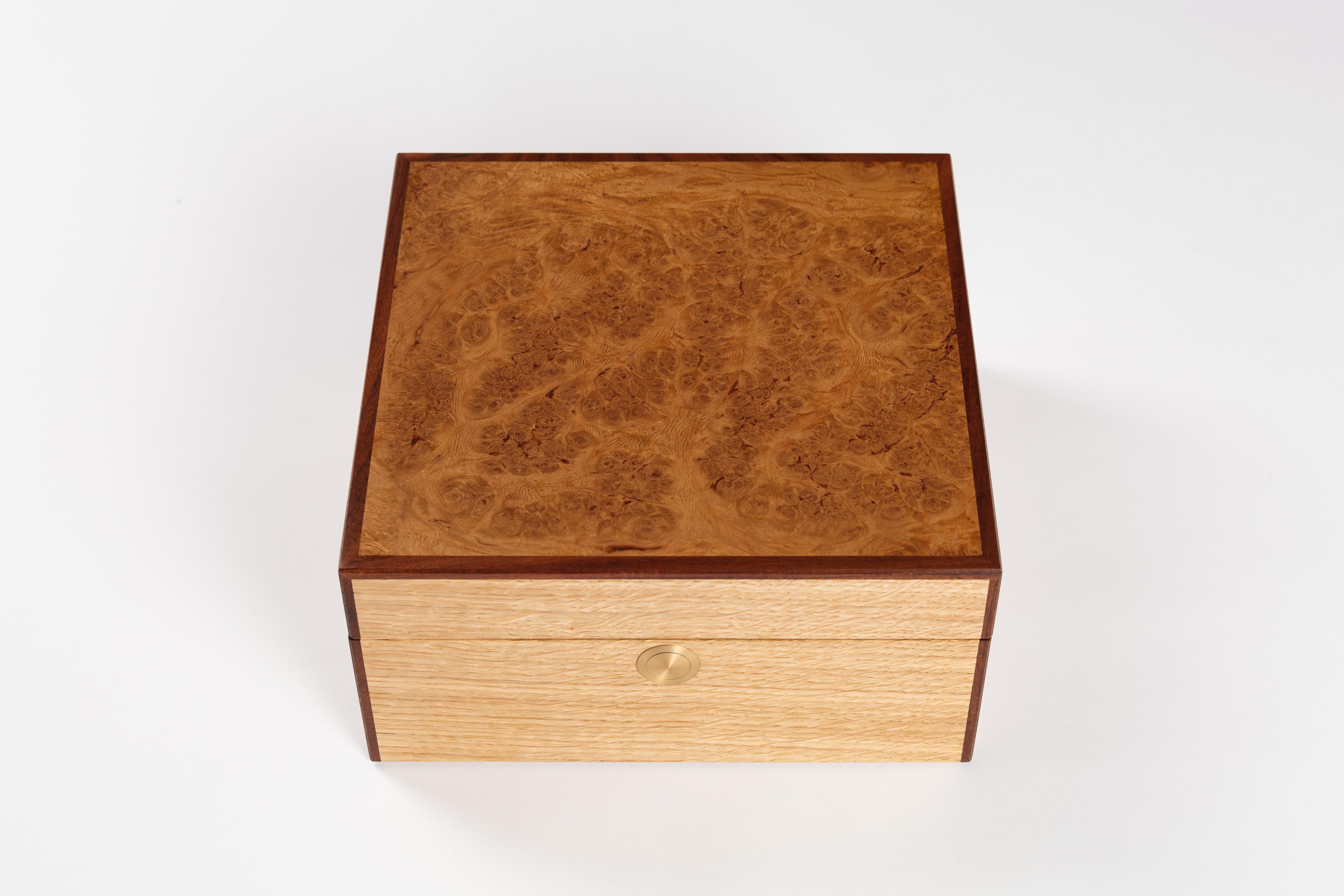 Watch Box in Oak with Oak Burl Lid For Sale 2