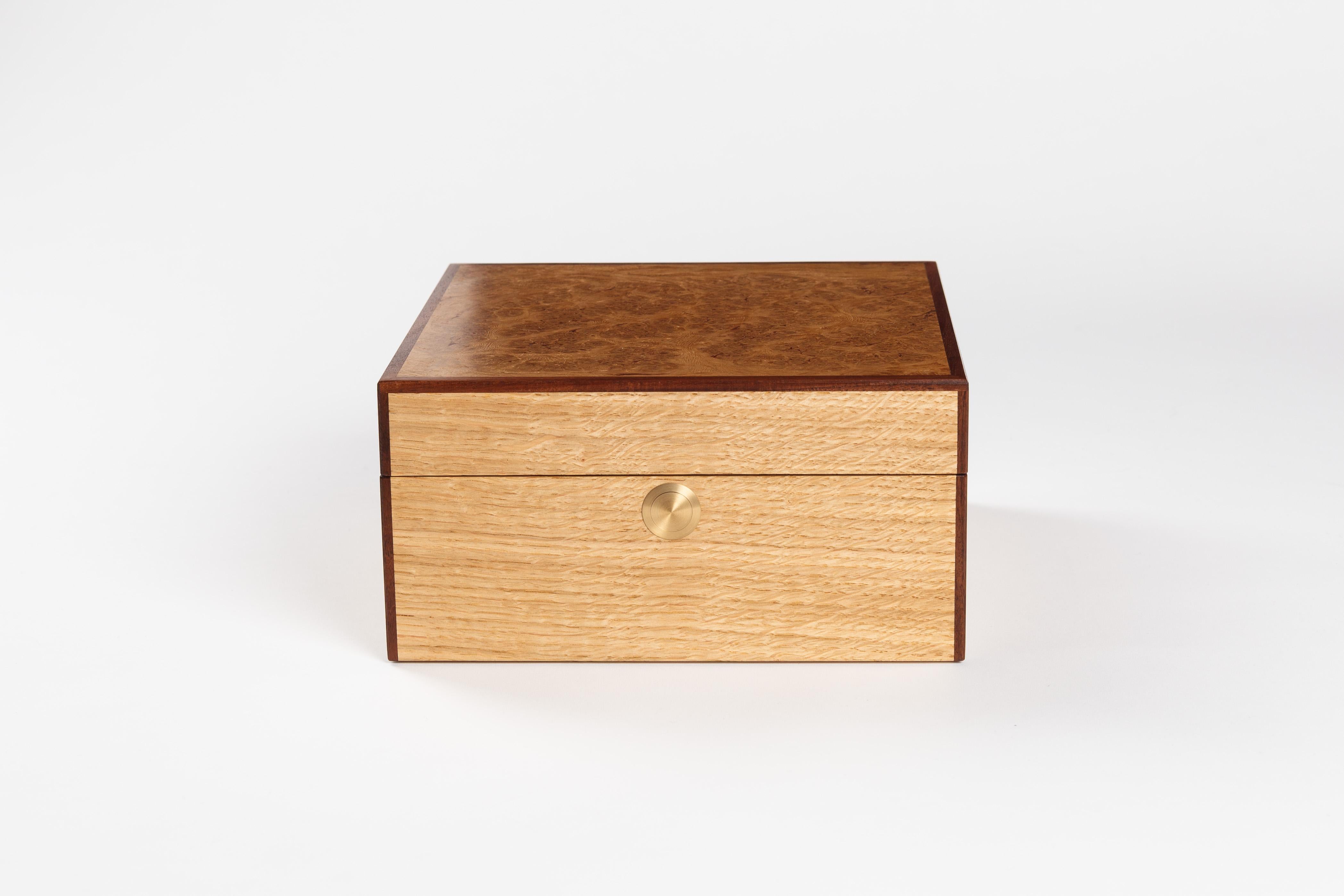 Watch Box in Oak with Oak Burl Lid For Sale 3