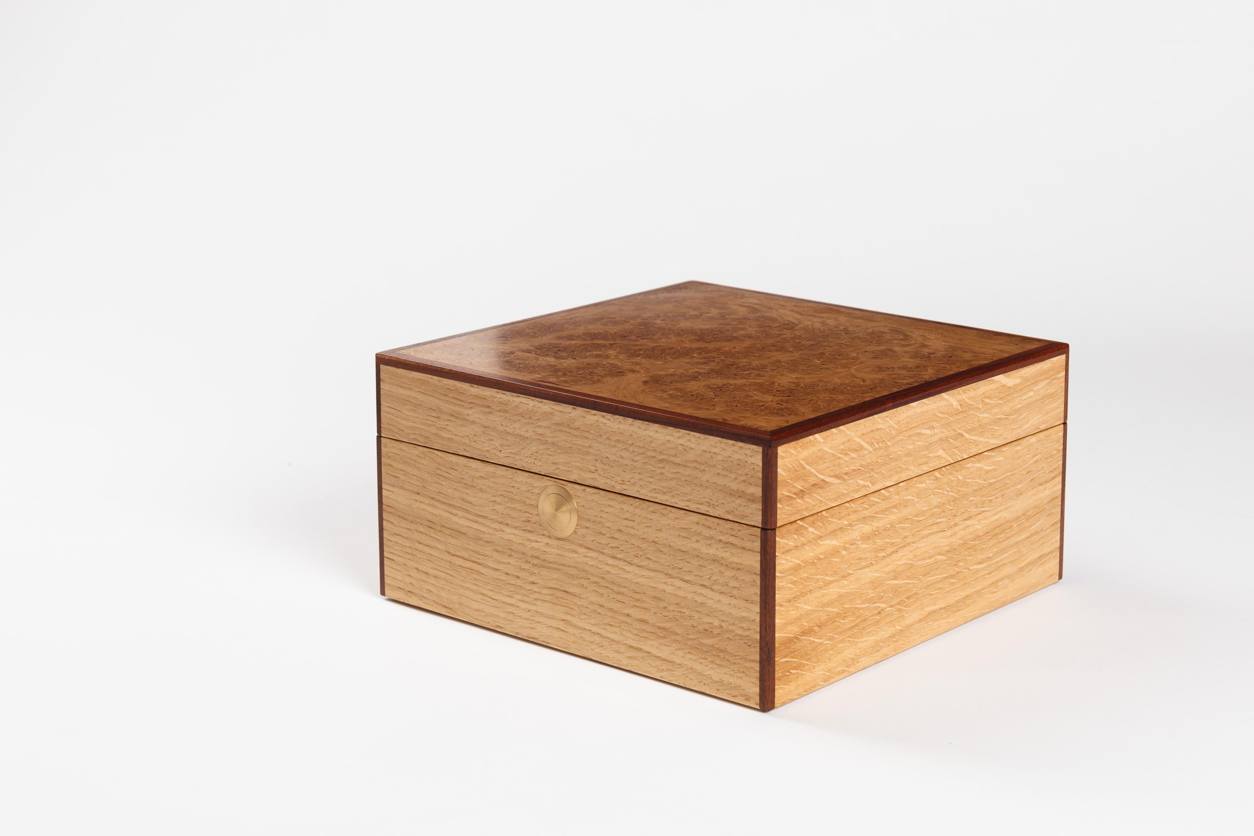 Watch Box in Oak with Oak Burl Lid For Sale 1