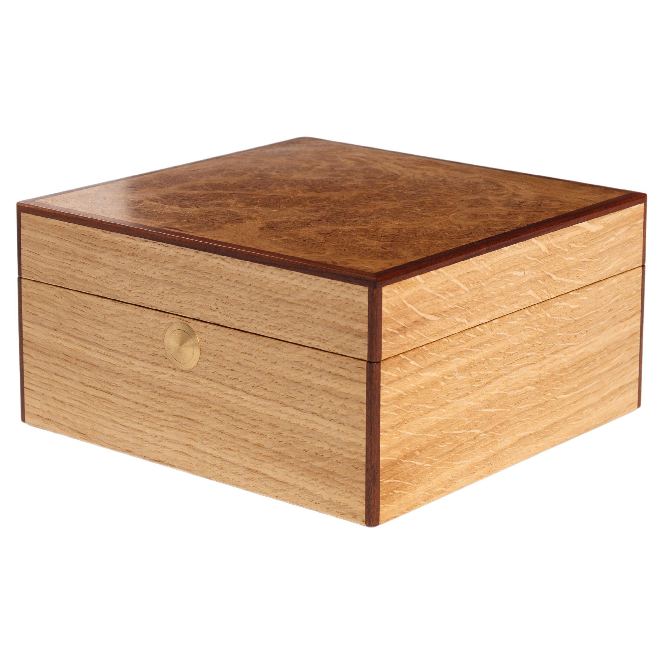 Watch Box in Oak with Oak Burl Lid For Sale