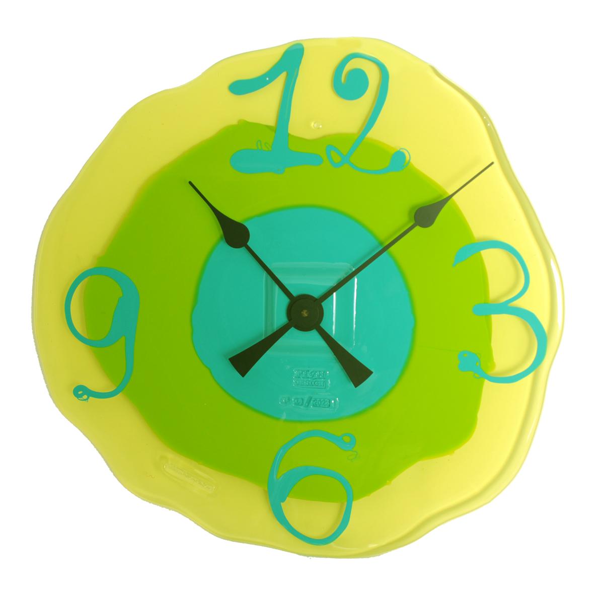 Italian Watch Me Clock Large Clear Yellow Matt Lime Matt Turquoise by Gaetano Pesce For Sale