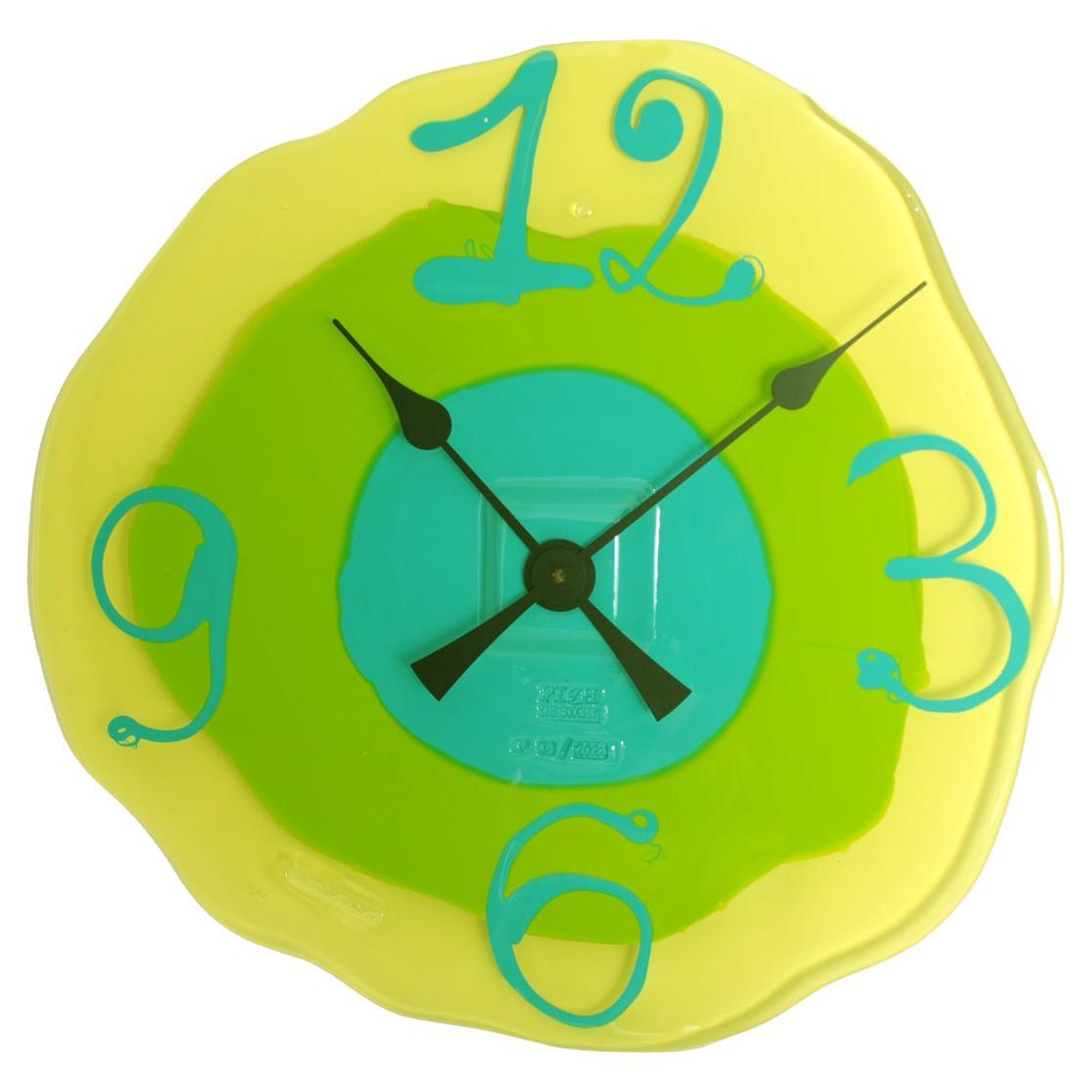 Watch Me Clock Large Clear Yellow Matt Lime Matt Turquoise by Gaetano Pesce For Sale