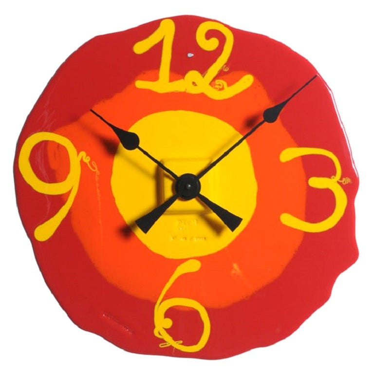 Watch Me Große Uhr in Mattrot, Orange und Gelb von Gaetano Pesce