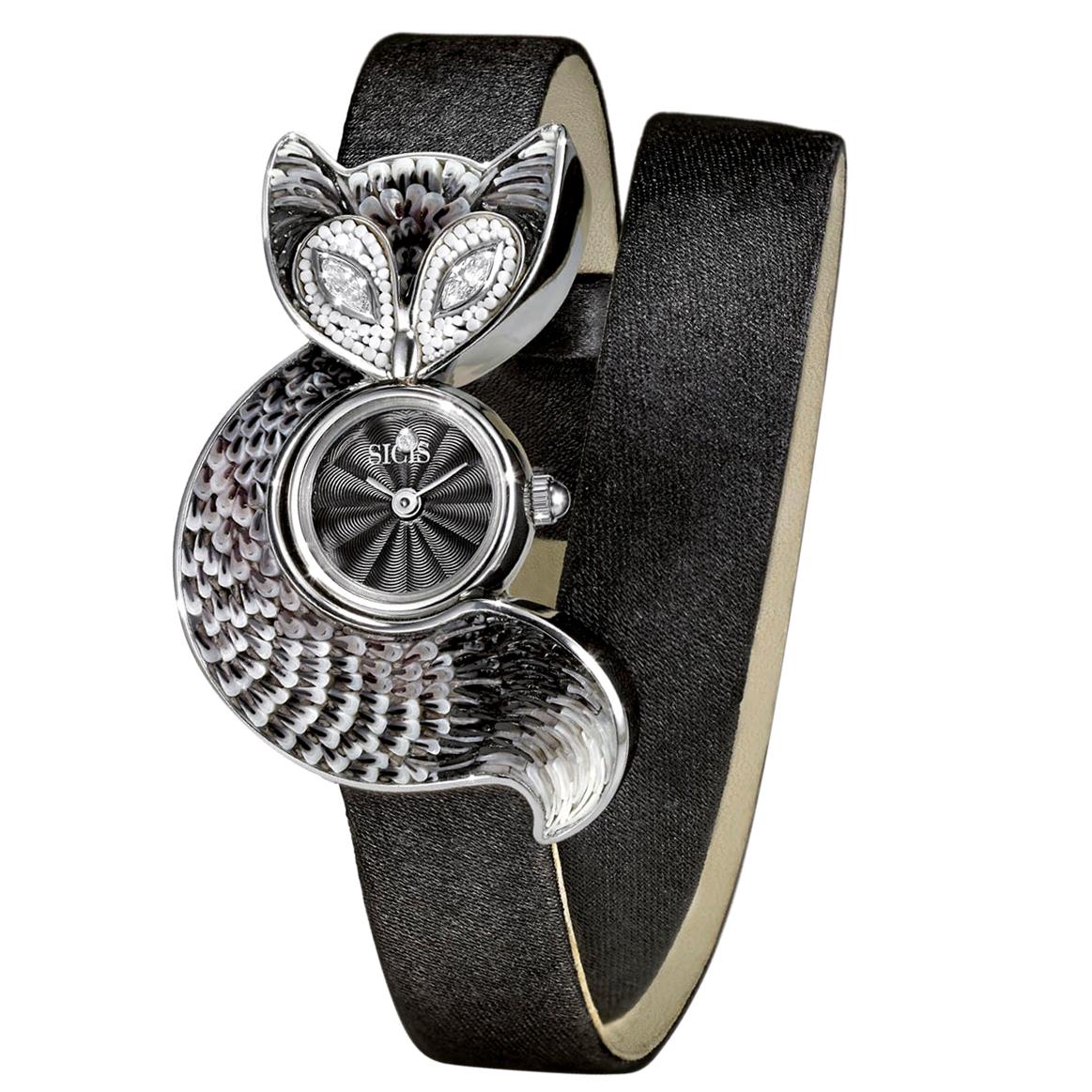 Uhr Stahlgehäuse Silber Weiß Diamanten Satin Armband Guilloche Zifferblatt Nano Mosaik im Angebot