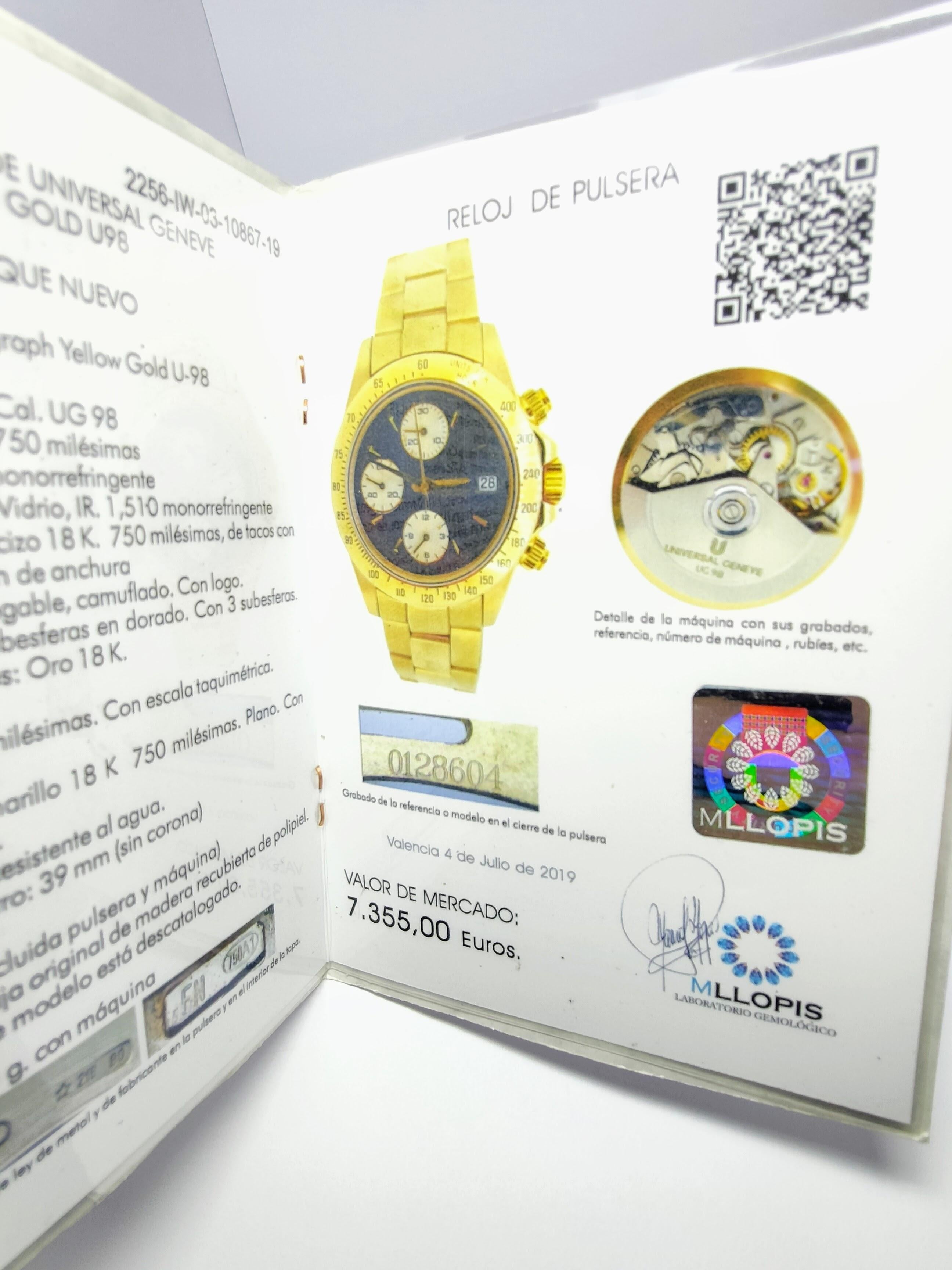 Watch Universal Geneve Automatic Compax Chronograph Yellow Gold 18 Karat For Sale 9