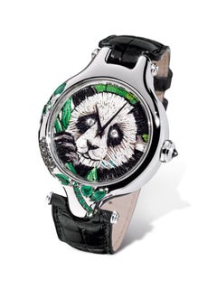 Reloj Oro Blanco Diamantes Negros Zafiros Esmeraldas Correa Galuchat Nano Mosaico