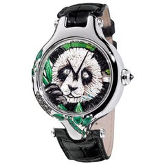 Watch White Gold Black Diamonds Sapphires Emeralds Galuchat Strap Nano Mosaic