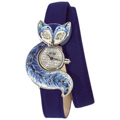 Watch White Gold White & Black Diamond Sapphire Satin Strap Decorated NanoMosaic