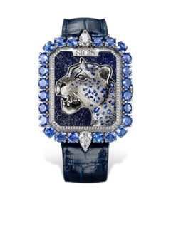 Watch White Gold White Diamonds Tanzanite Alligator Strap Decorated Micro Mosaic