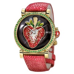 Watch Yellow Gold Tsavorite Galuchat Strap Hand Decorated with Micro Mosaic