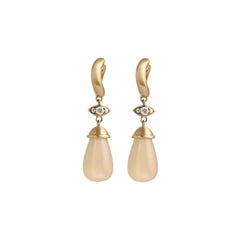Watcher Drop Hoops in Diamond and Moonstone