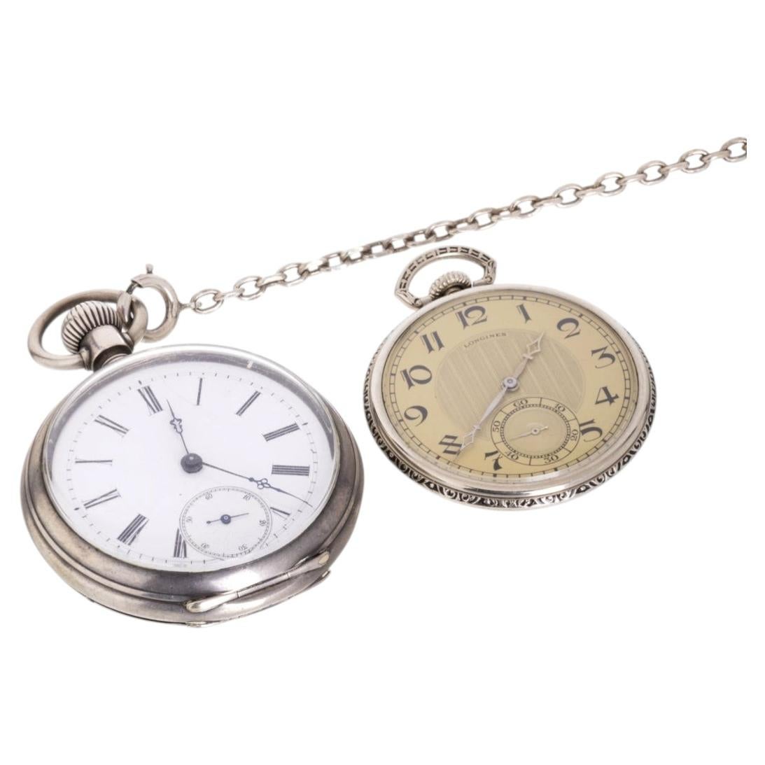 Pre-owned Longines Watches - Two  Pocket Watches In Silver