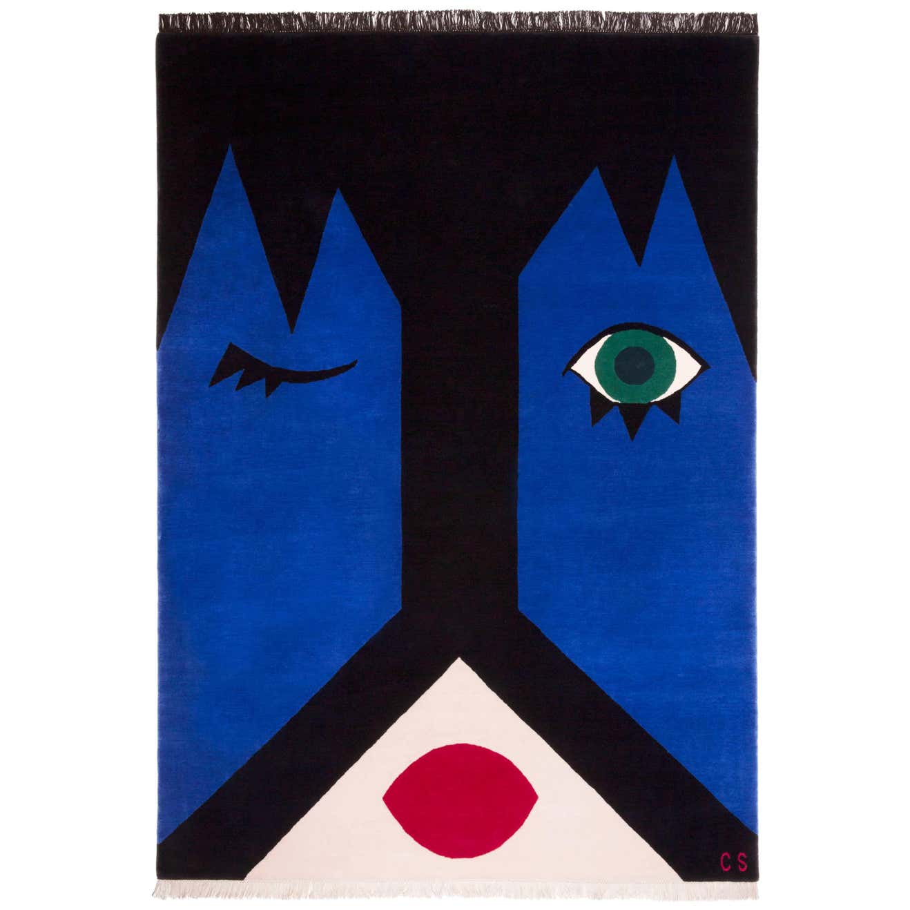 Watching - Unique Modern Geometric Wool Rug with Graphic Blue Red White ...