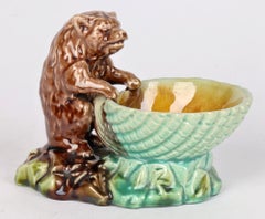Watcombe Majolica Glazed Pottery Seated Bear Table Salt