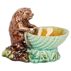 Watcombe Majolica Glazed Pottery Seated Bear Table Salt