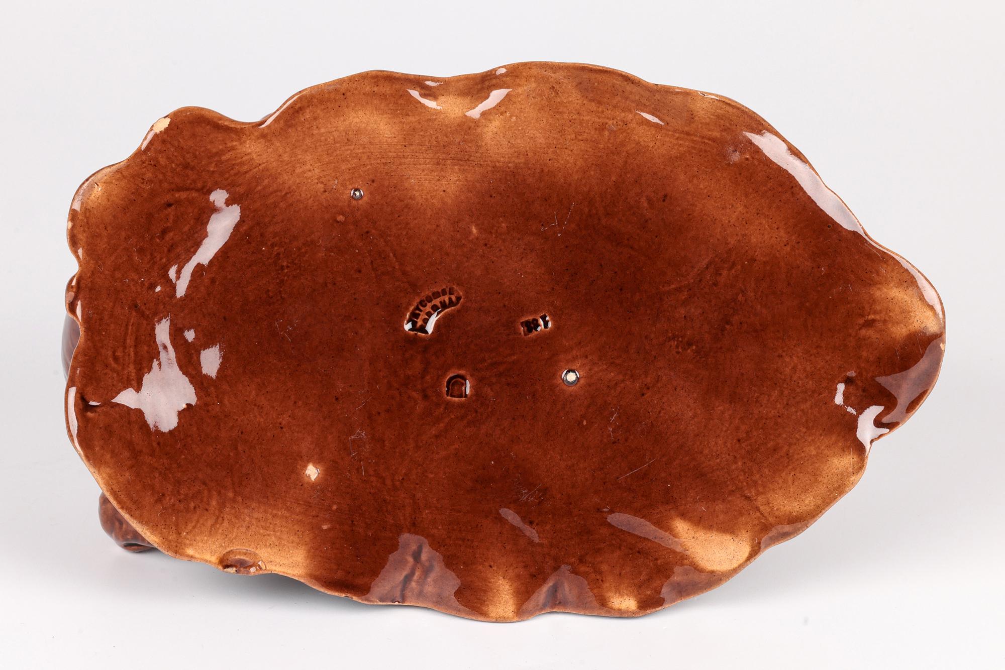 Watcombe Torquay Art pottery Brown Glazed Novelty Frog & Shell Sauce Boat For Sale 4