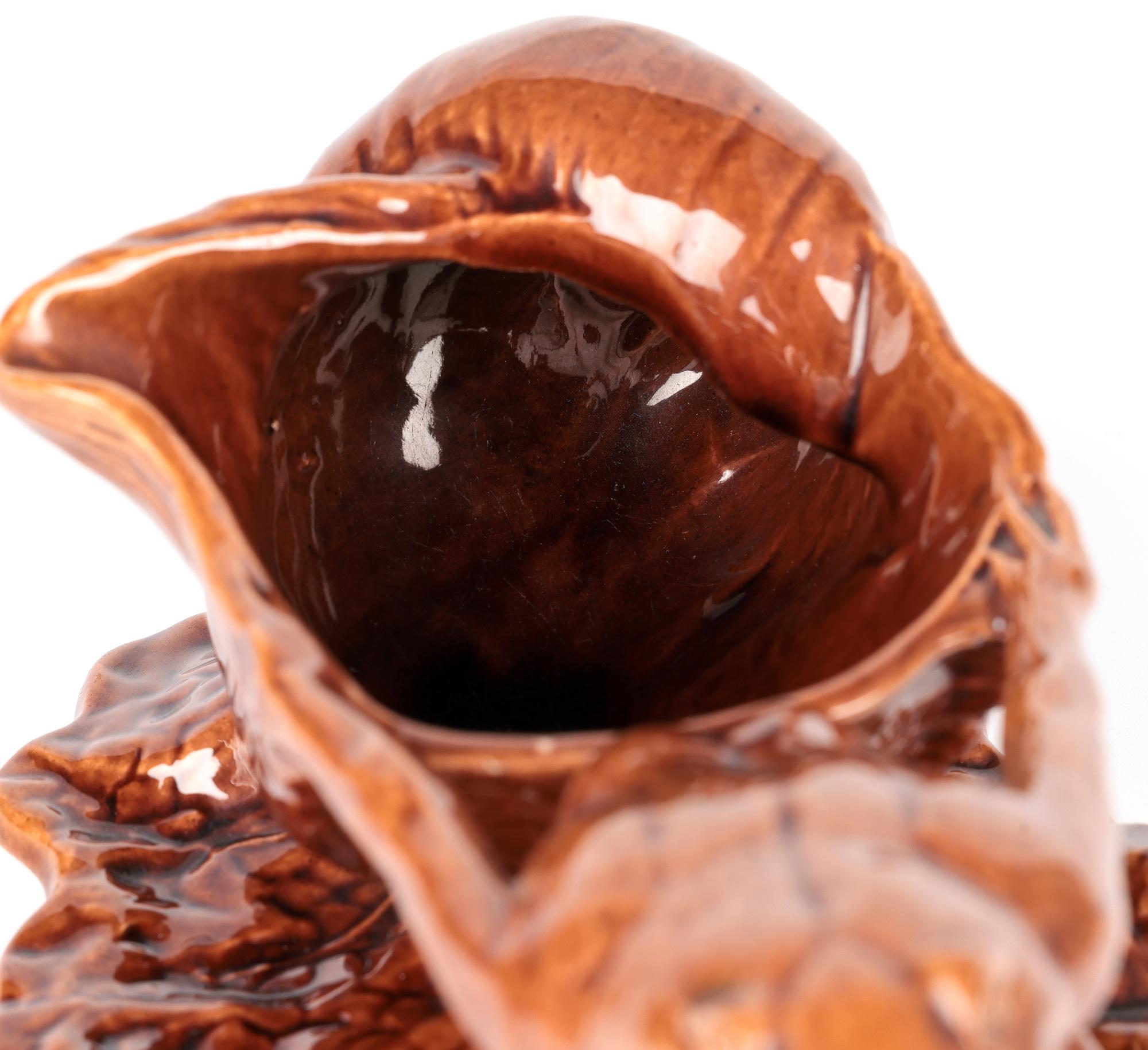 Watcombe Torquay Art pottery Brown Glazed Novelty Frog & Shell Sauce Boat For Sale 1