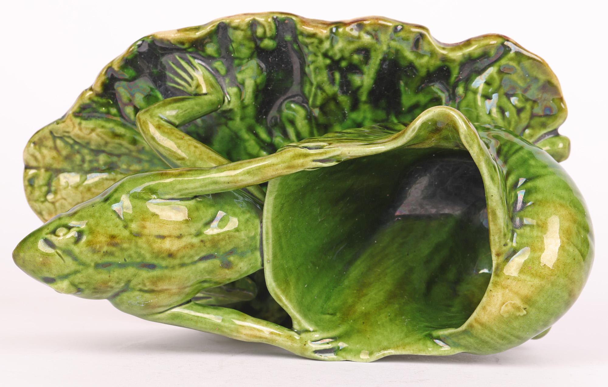 Aesthetic Movement Watcombe Torquay Art pottery Green Glazed Novelty Frog & Shell Sauce Boat  