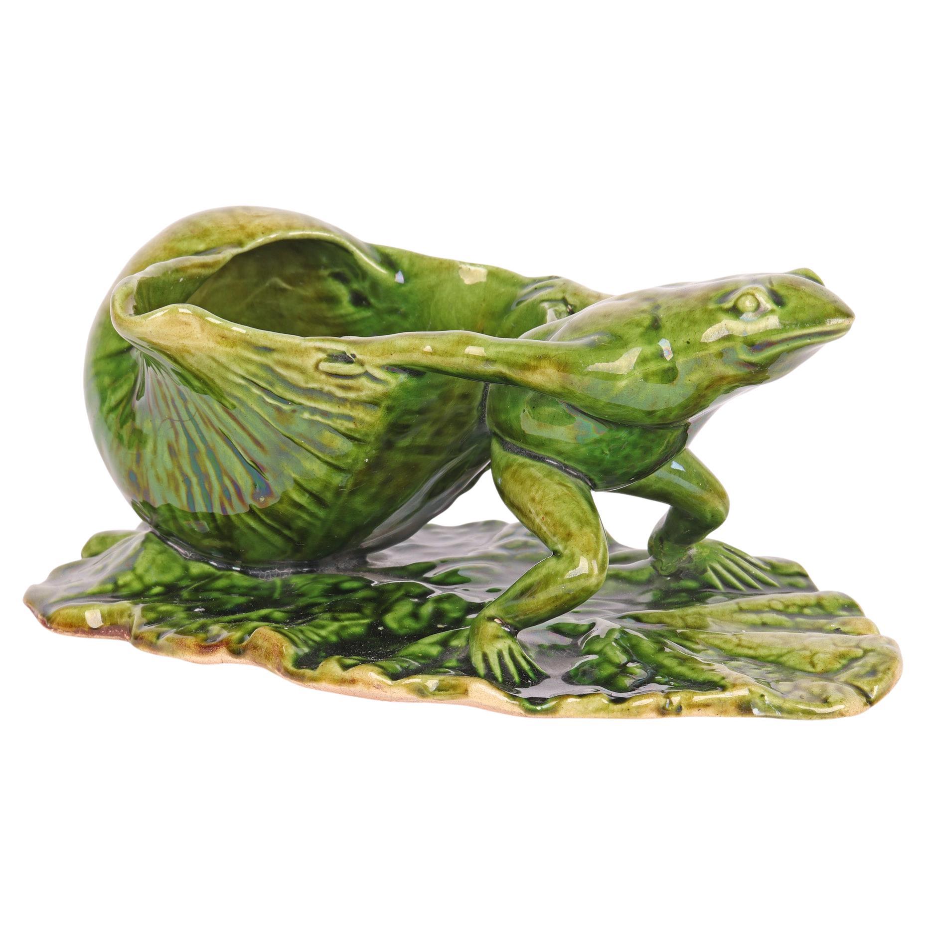 Watcombe Torquay Art pottery Green Glazed Novelty Frog & Shell Sauce Boat  