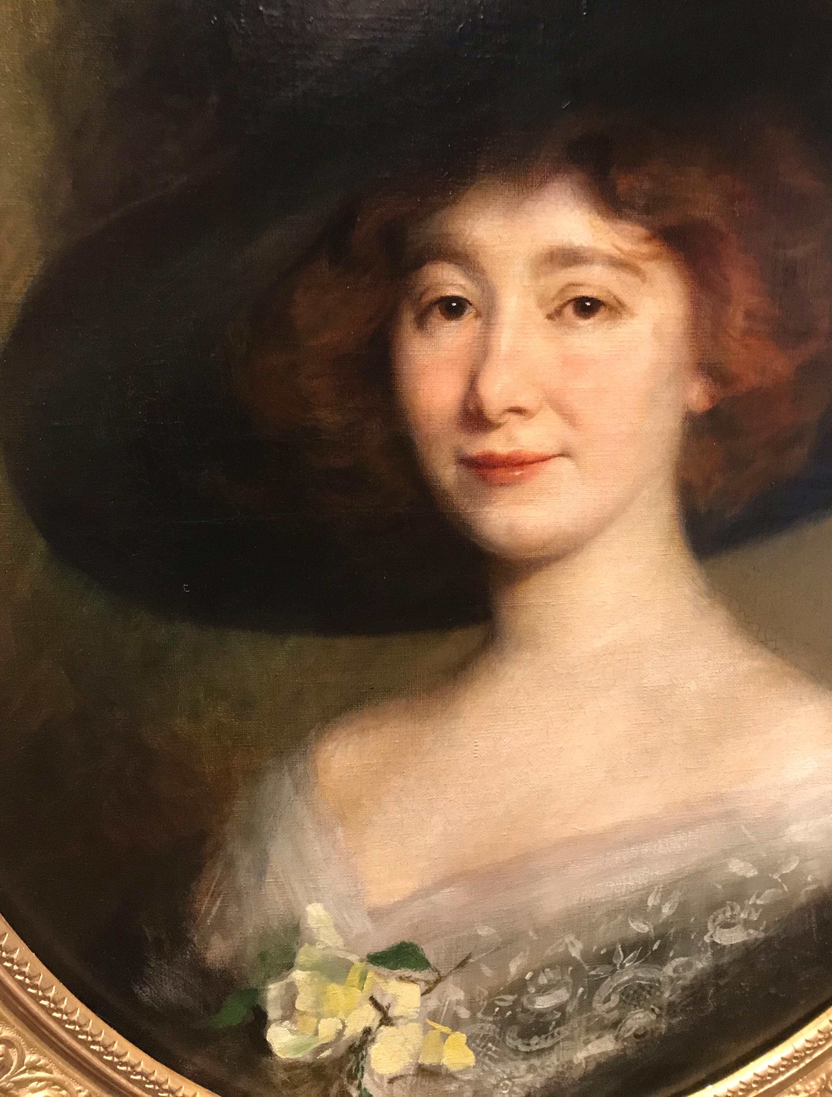 Portrait of a Lady With Hat - Academic Painting by WATELET Charles Joseph