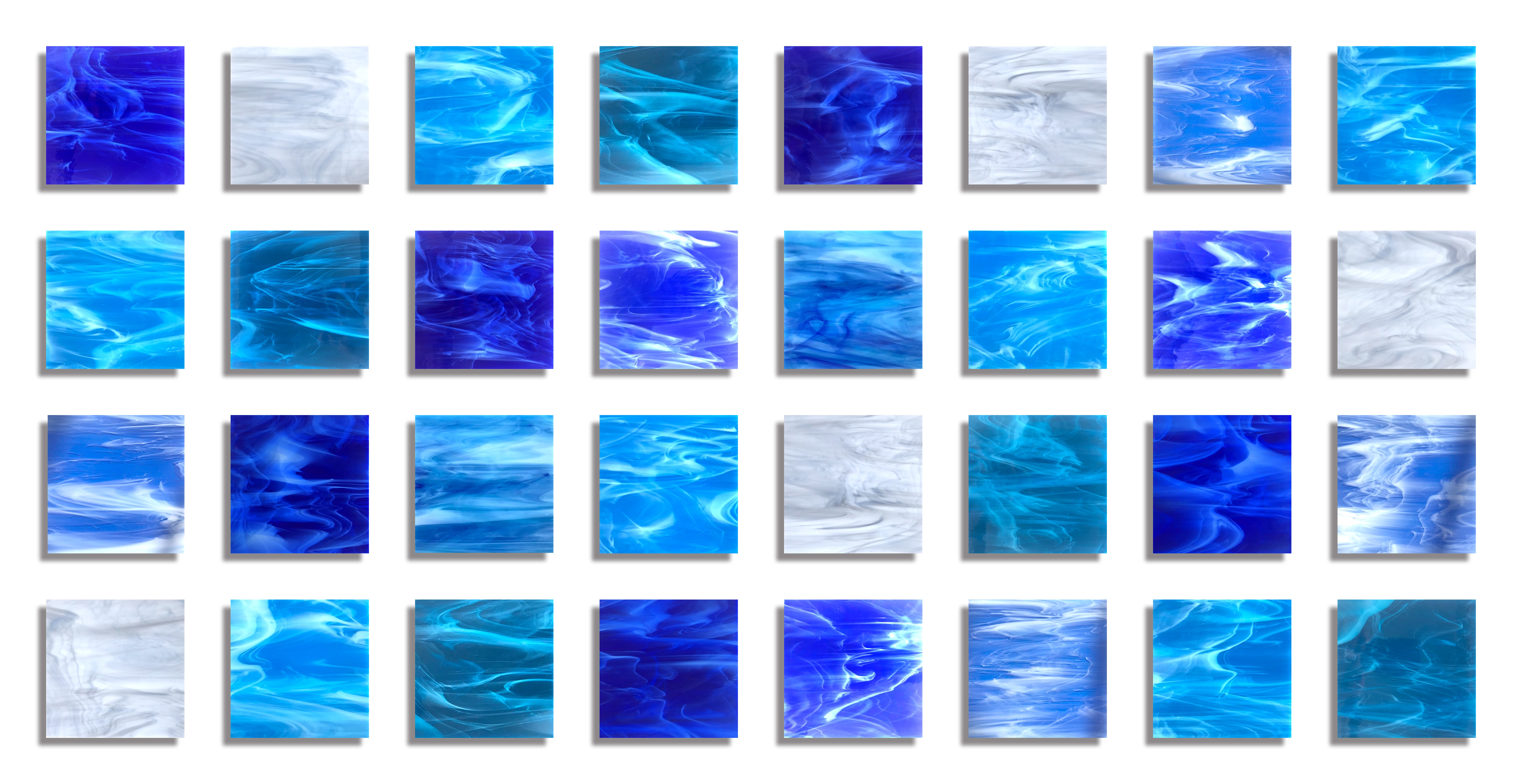 "Water" 32 Piece Glass Wall Sculpture Set For Sale