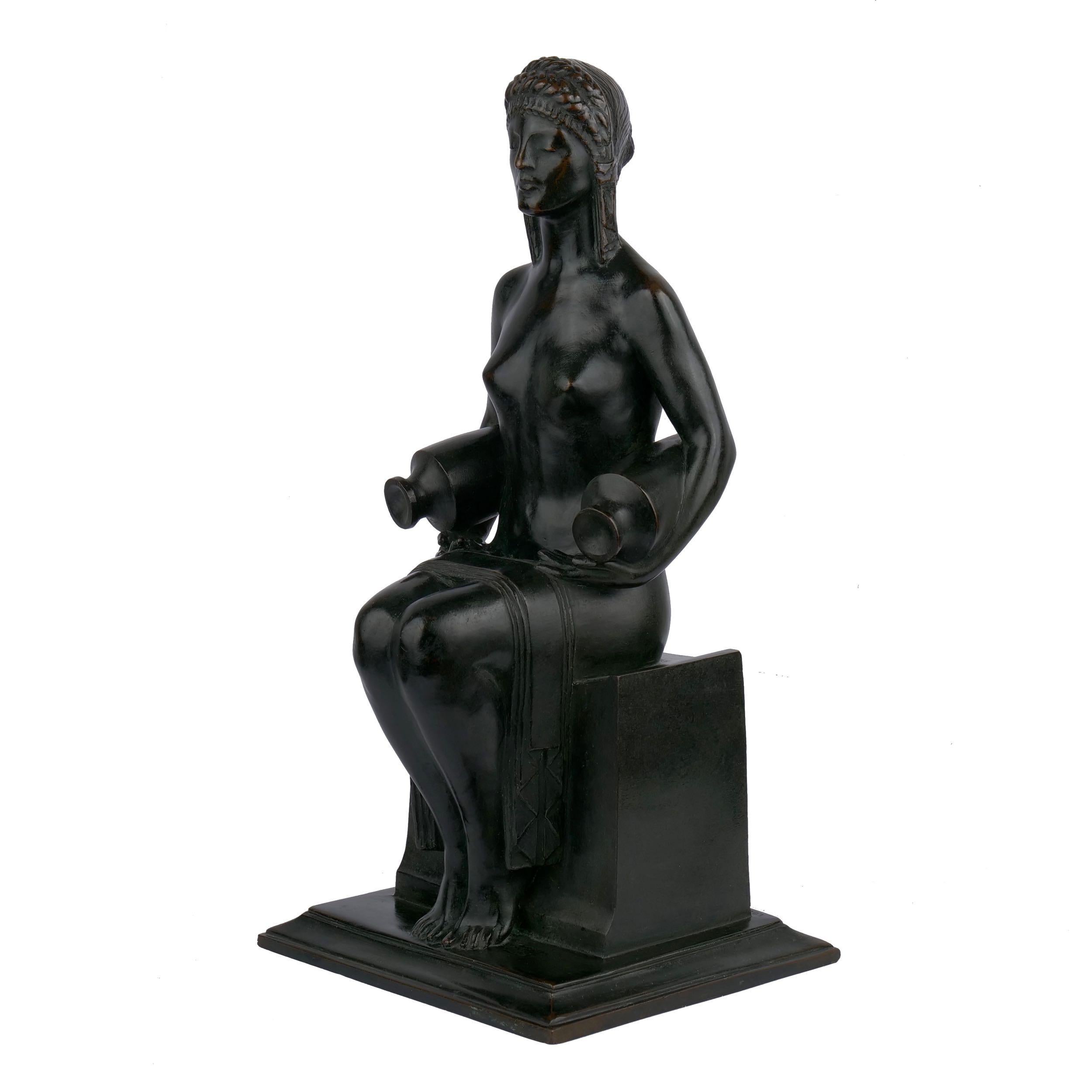 Art Deco “Water Carrier” '1914' American Bronze Sculpture by Louise Allen Hobbs & Gorham