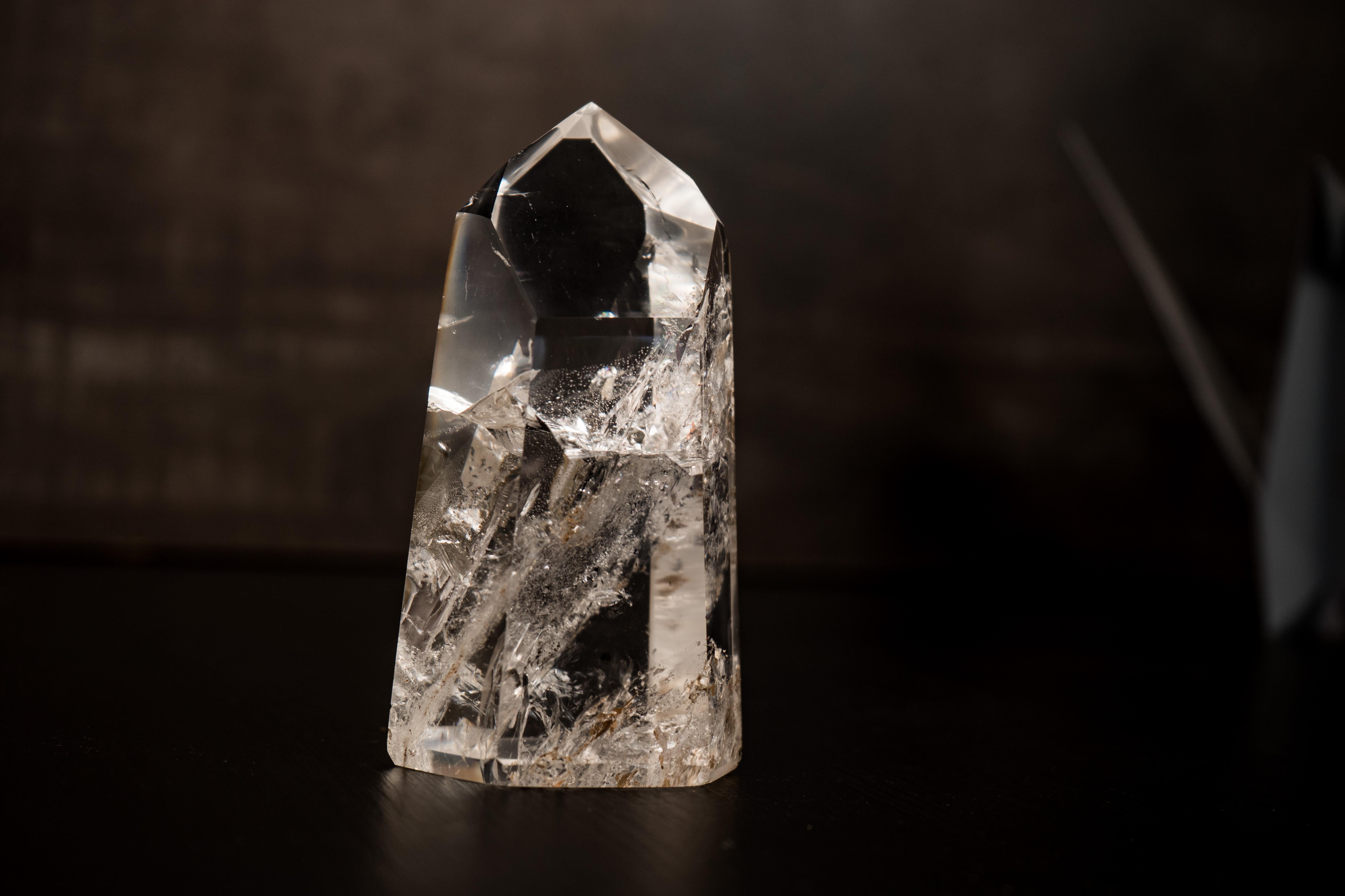 Brazilian Water-Clear Lemurian Quartz Obelisk Point from Diamantina For Sale