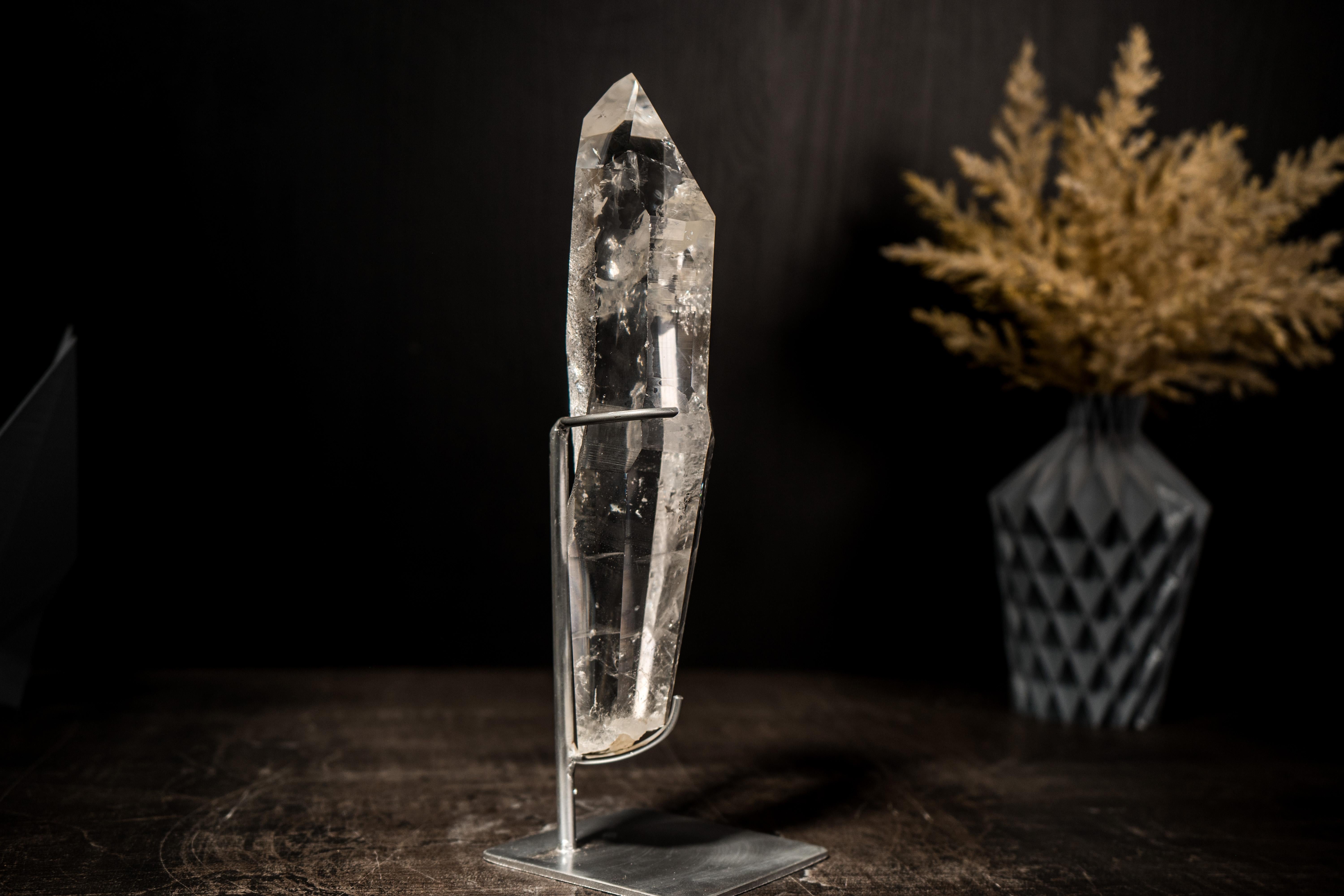 Contemporary Water Clear Lemurian Quartz Point Carved from a AAA-Grade Natural Crystal Quartz For Sale