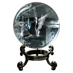 Water-Clear Quartz Sphere with Vivid Rainbows & Leaf-Shaped Feather Inclusions