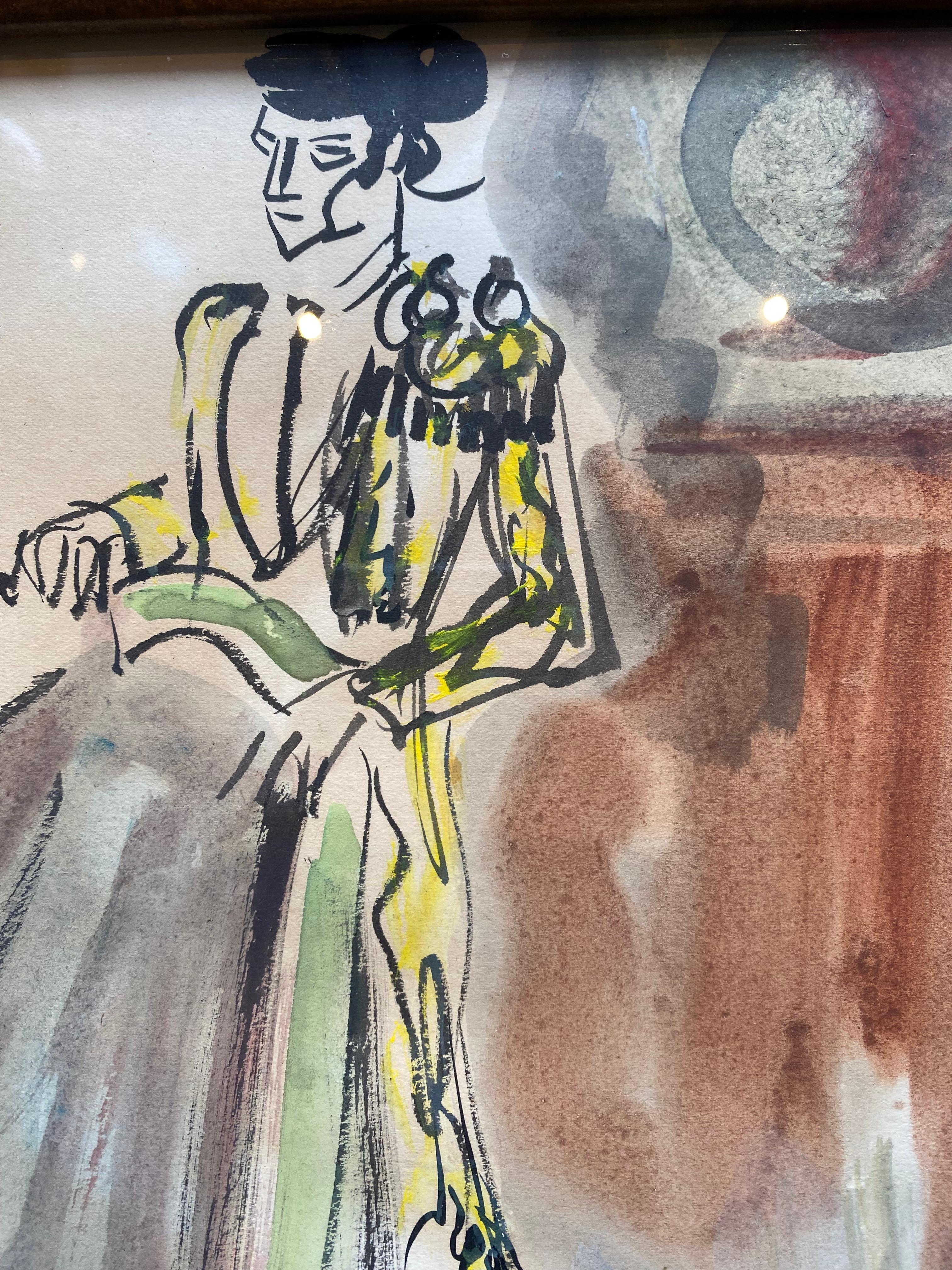 French Water color by Yves Brayer « Matador » For Sale