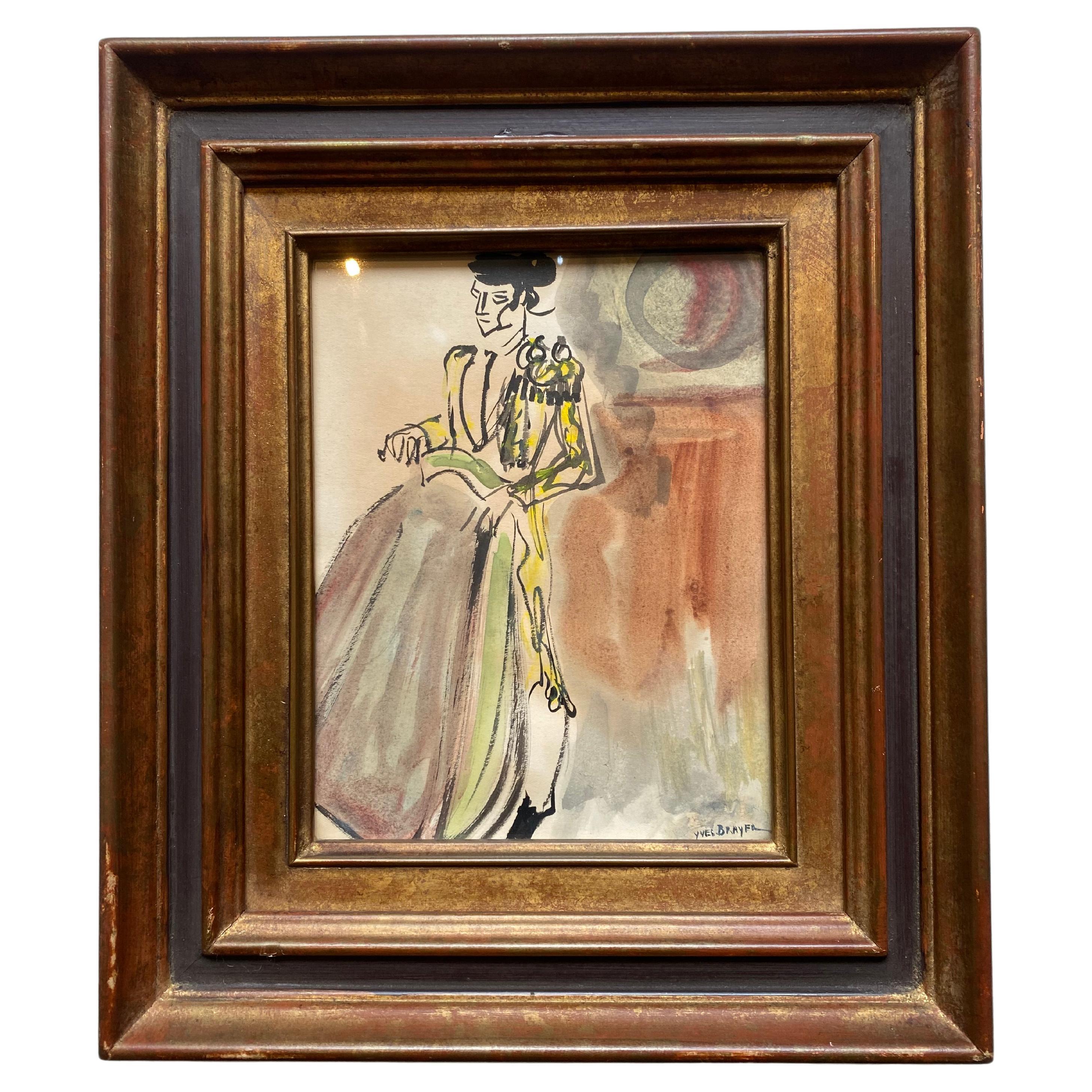 Water color by Yves Brayer « Matador » For Sale