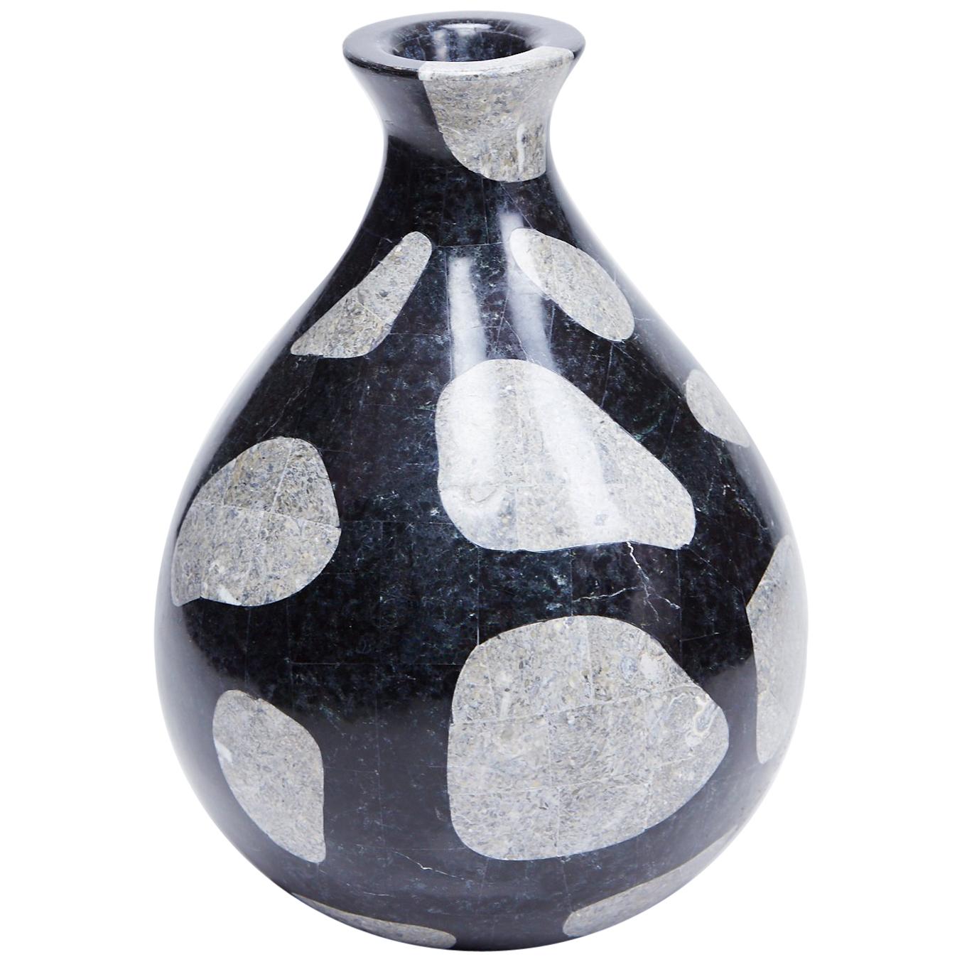 Water Drop Shaped "Giraffe" Vase in Tessellated Black and Gray Cantor Stone For Sale