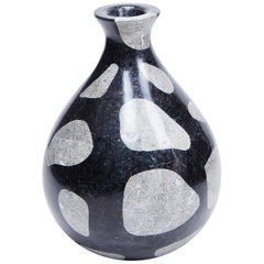 Water Drop Shaped "Giraffe" Vase in Tessellated Black and Gray Cantor Stone
