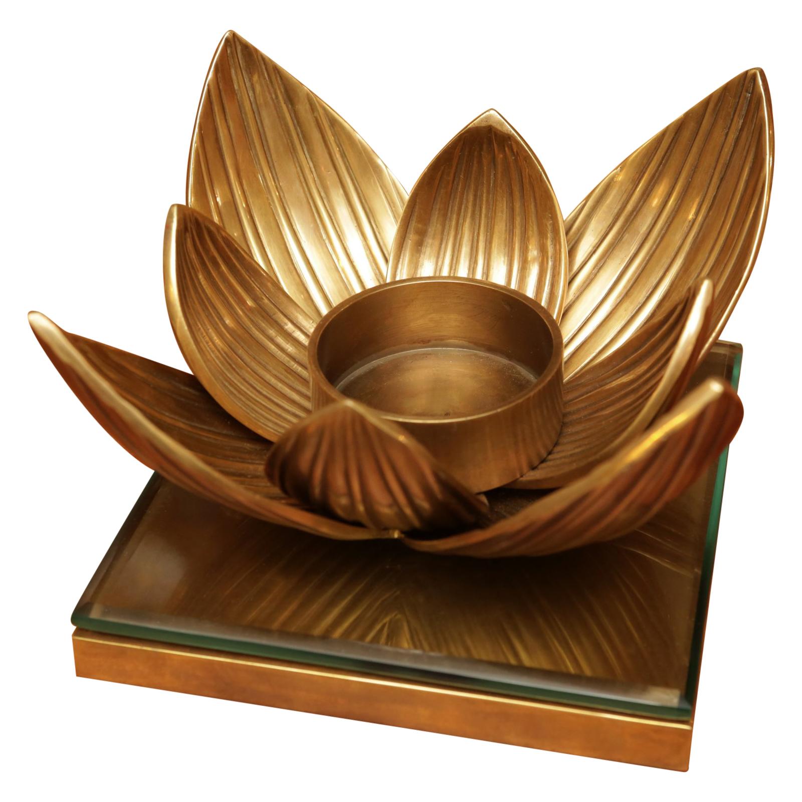 Water Flower Candleholder in Vintage Brass