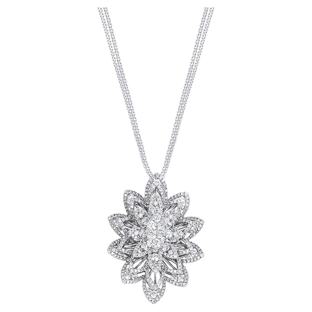 Water Flower Diamond Pendant Necklace, 3.13 Carat Weight 18K White Gold For Sale