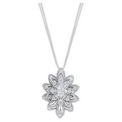 Water Flower Diamond Pendant Necklace, 3.13 Carat Weight 18K White Gold