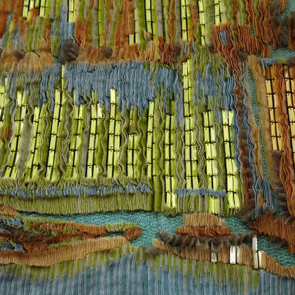 Moderne Panneau mural en tapisserie contemporaine brodé d'eau en vente