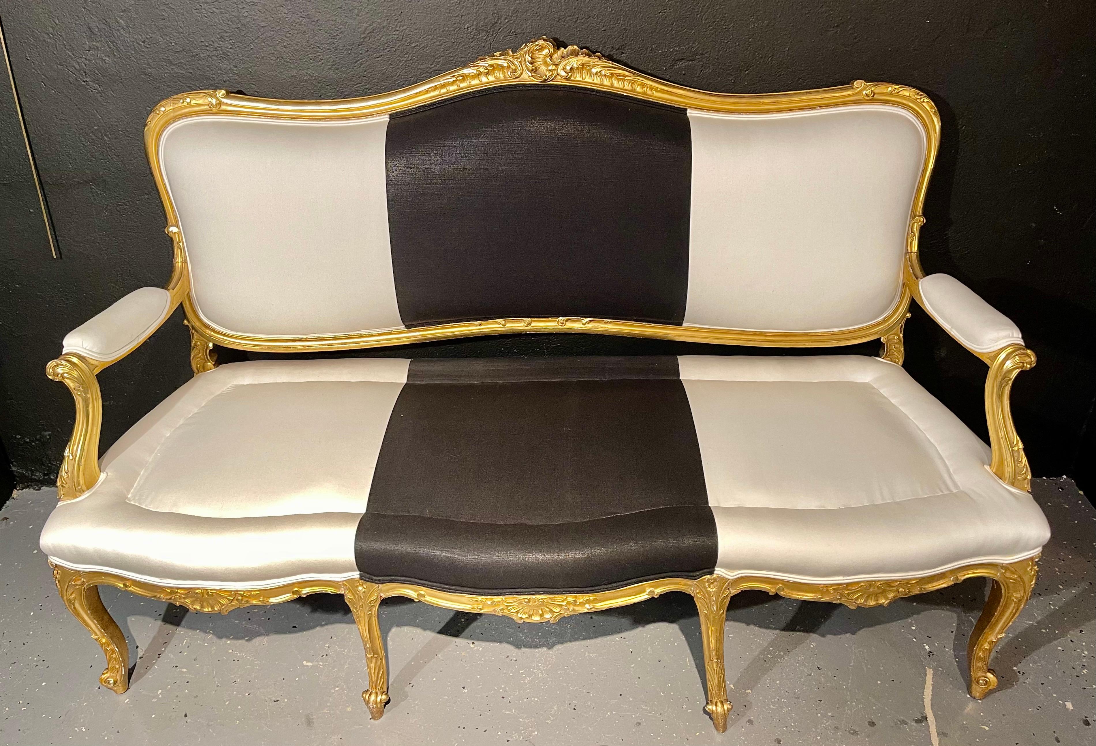 20th Century Water Gilt French Settee, Sofa or Loveseat, One of a Compatible Pair, 1930s For Sale