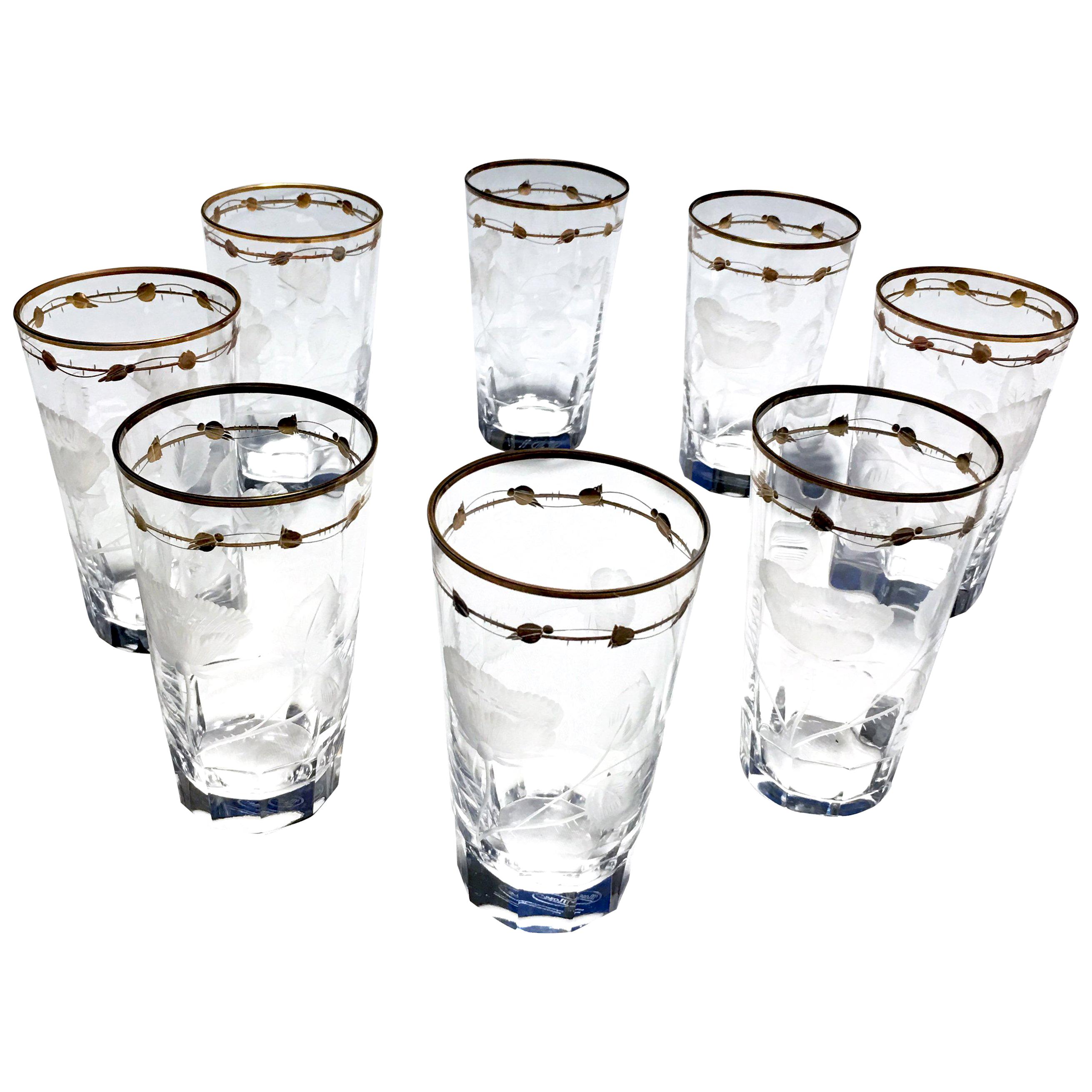 Water Glasses, Art Nouveau Hand Blown, Engraved, Gilded Rose 
Paula
 by Moser