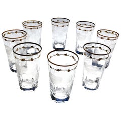 Water Glasses, Art Nouveau Hand Blown, Engraved, Gilded Rose 'Paula' by Moser