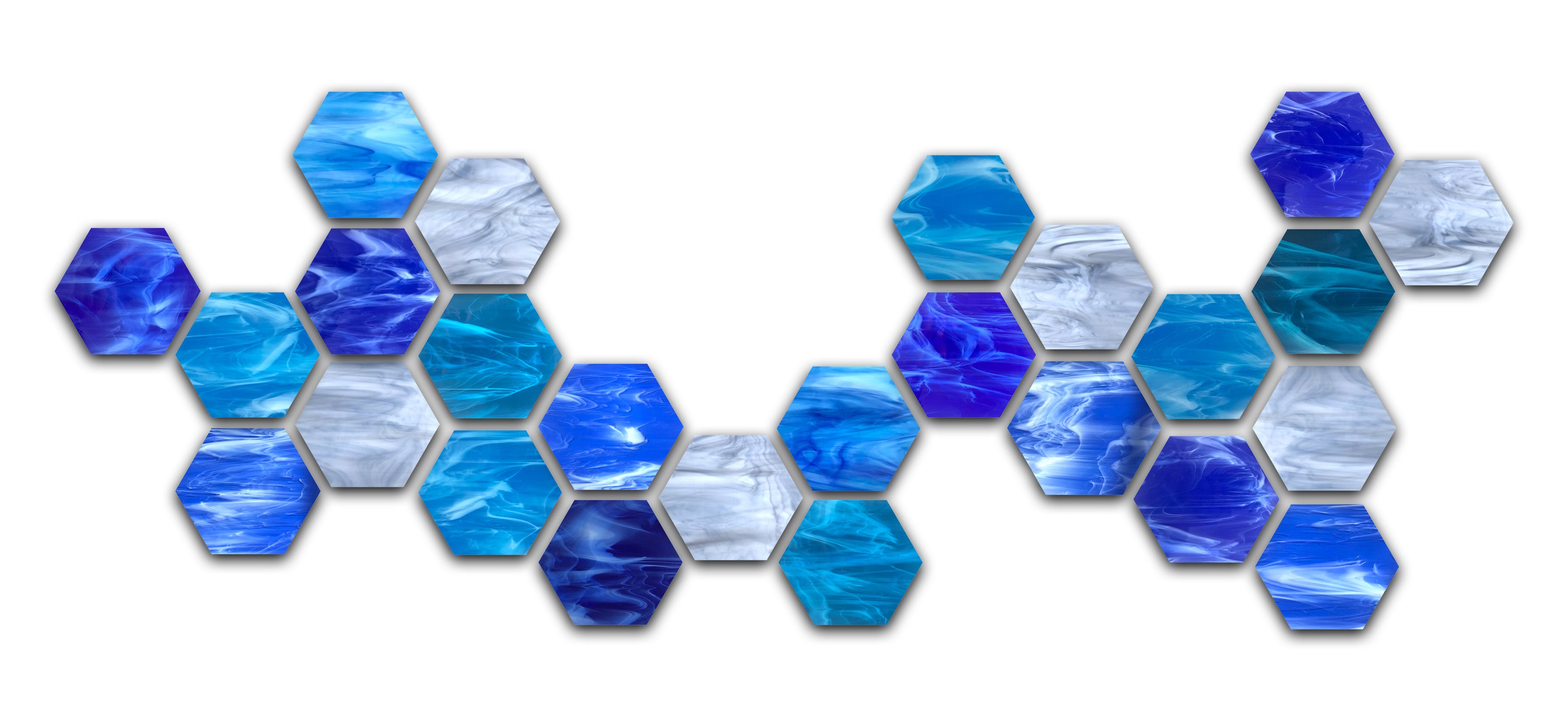 "Water Hex" 25 Piece Glass Wall Sculpture Set For Sale