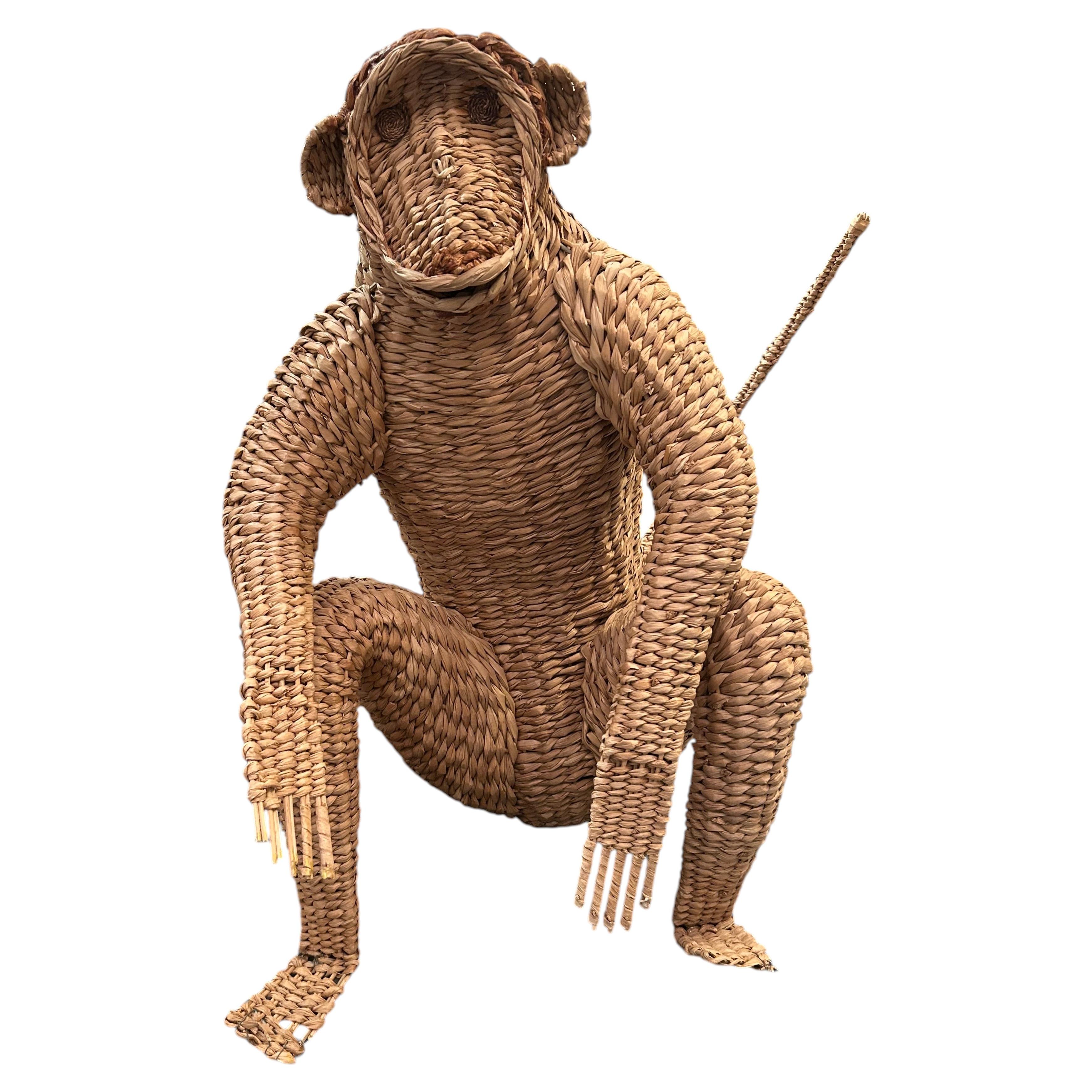 Water Hyacinth Woven Rattan Monkey Sculpture Attributed to Mario Lopez Torres