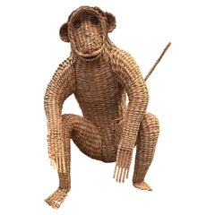Water Hyacinth Woven Rattan Monkey Sculpture Attributed to Mario Lopez Torres