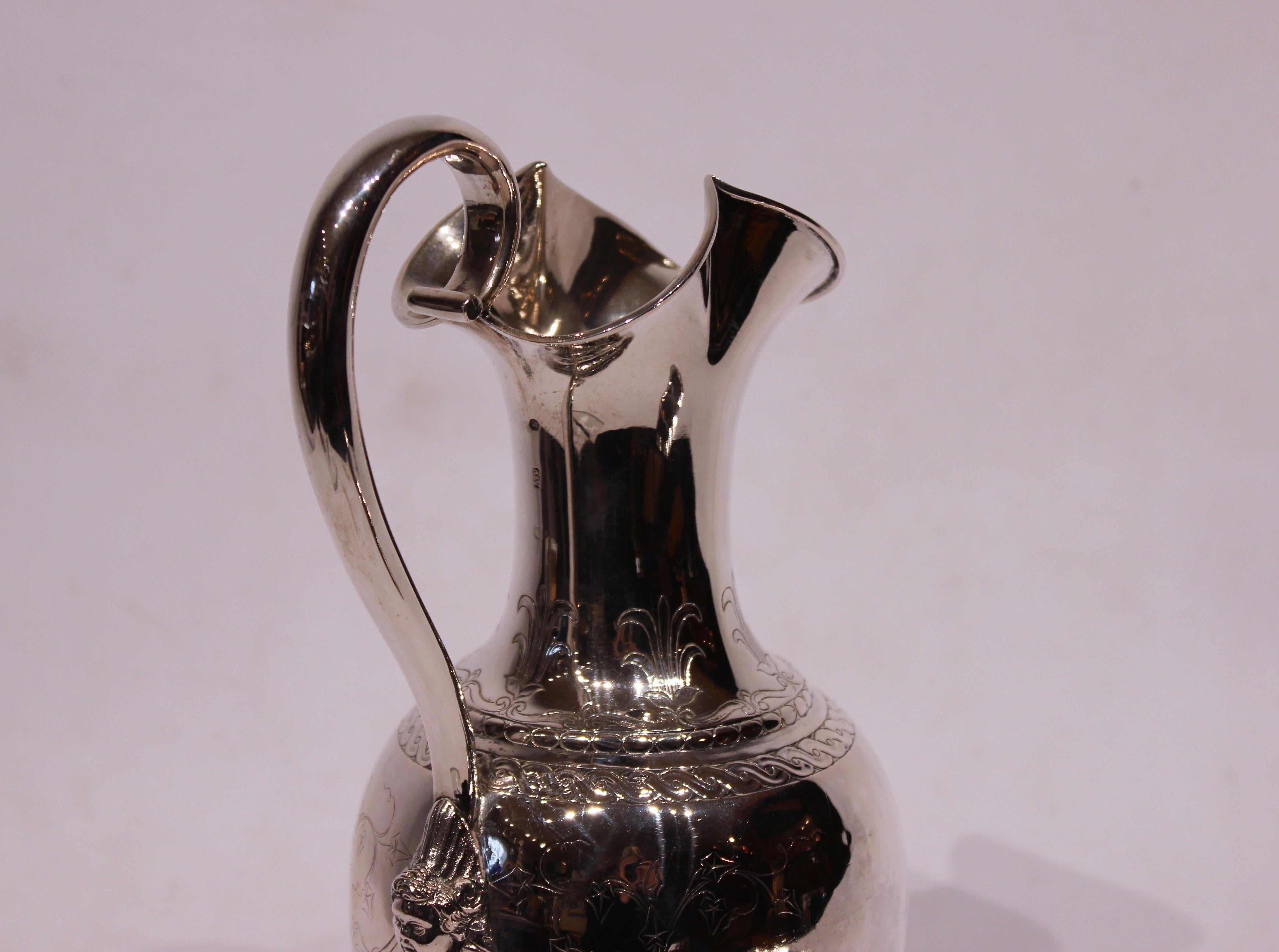 Water Jug Beautifully Decorated of Hallmarked Silver For Sale 2