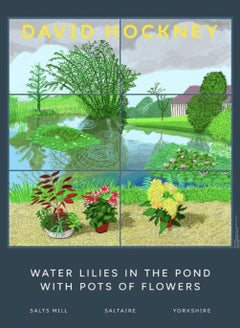 «Nenúfares en el estanque, macetas con flores». Póster original de David Hockney, 2022