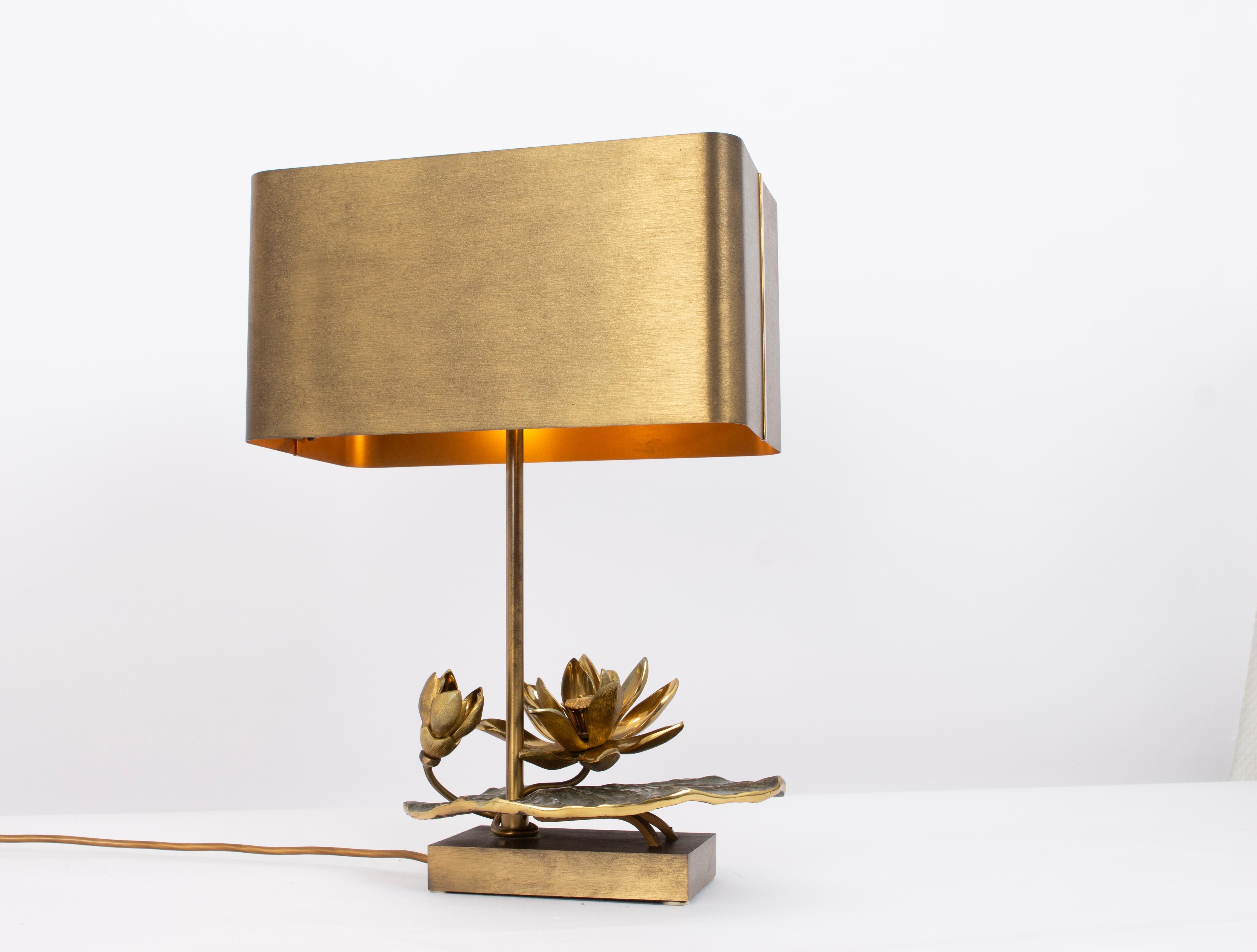 Brass Water Lilly Table Lamp from Maison Charles, France, 1970s For Sale