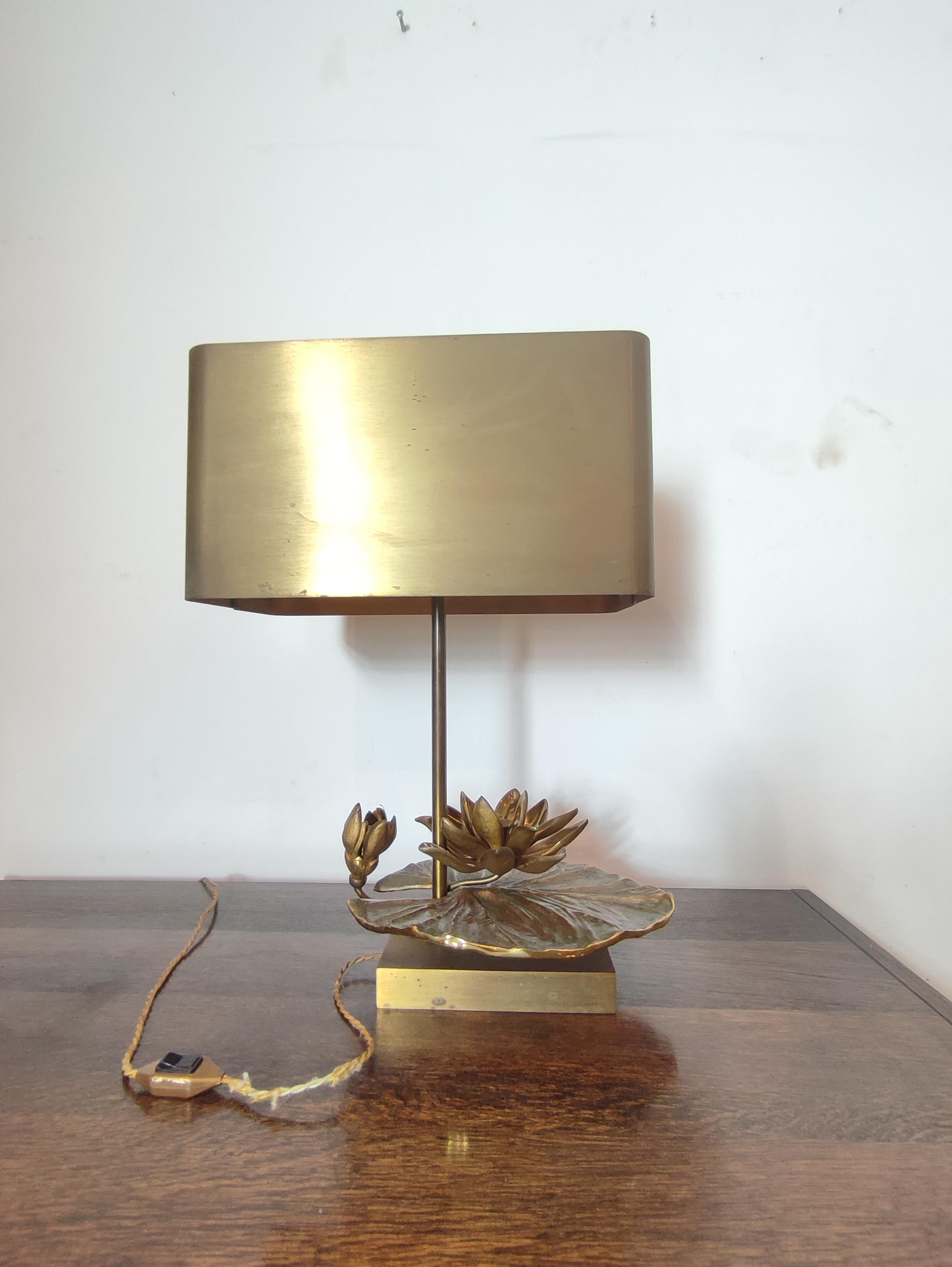 Bronze Water Lilly Table Lamp from Maison Charles, France, 1970s For Sale