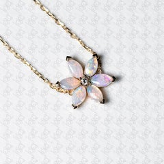 Water Lily Design Australian Solid Opal Diamond Bracelet 14K Yellow Gold