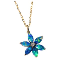 Water Lily Doublet Opal Diamond Pendant Necklace 14K Yellow Gold