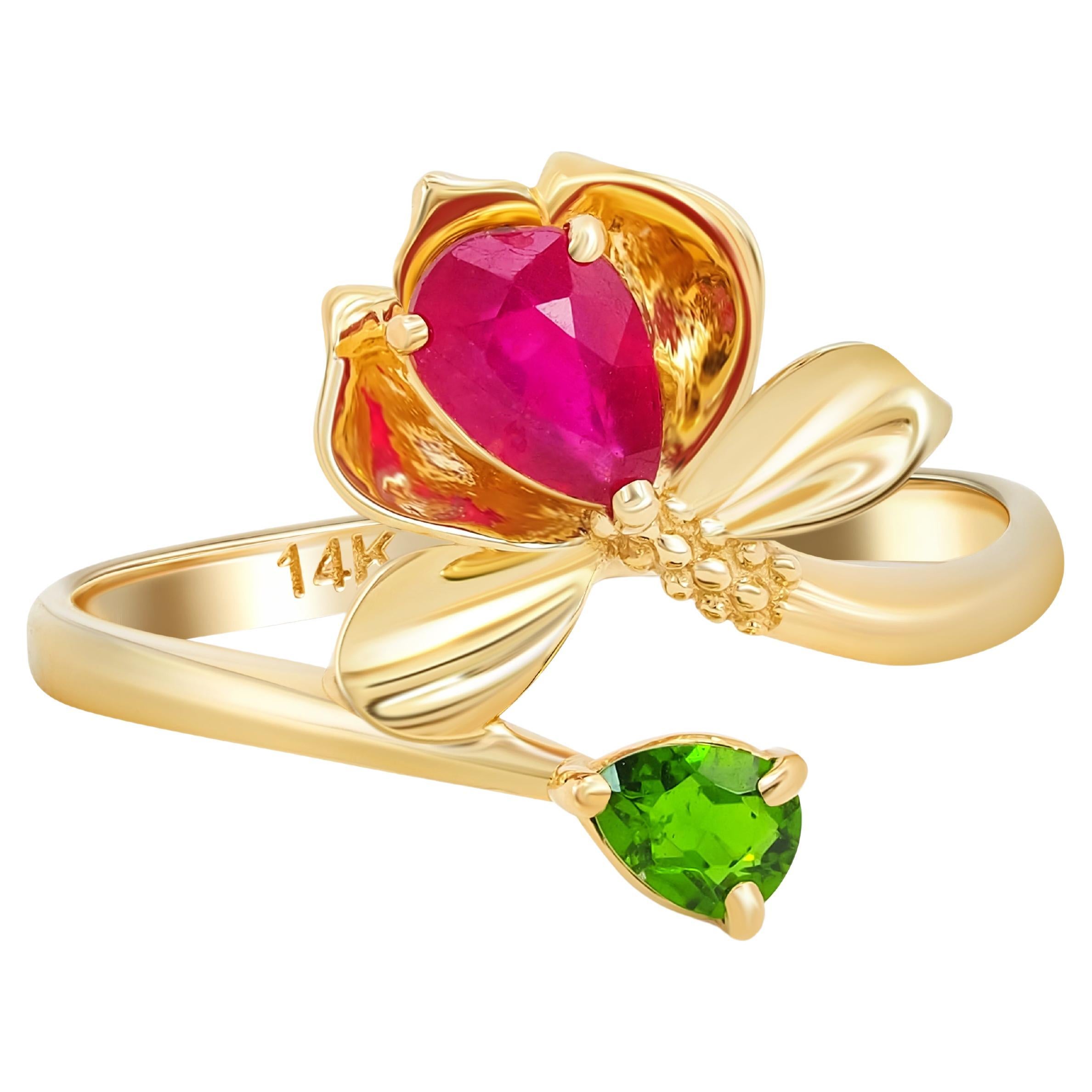 Water lily ruby ring.  For Sale